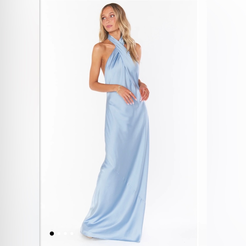 Show Me Your MuMu Jasmine Halter maxi dress - Steel Blue Luxe Satin
